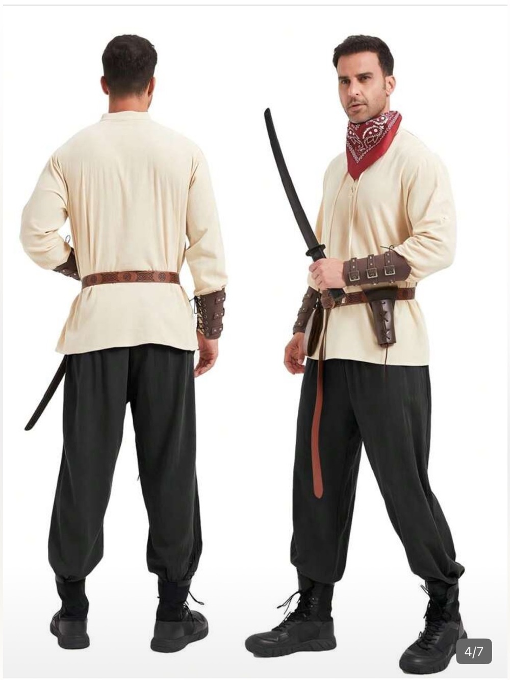 Men's Pirate Renaissance Shirt and Black Trousers Costume Set Cosplay